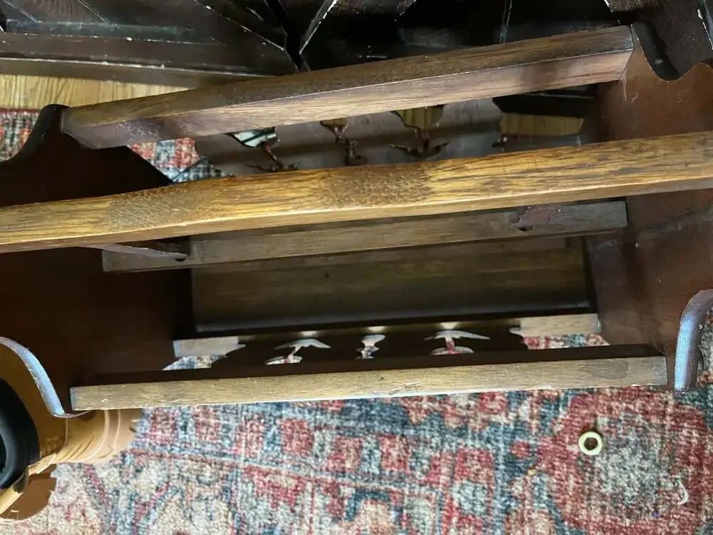 Vintage Wooden Magazine Rack with Floral Cutout Motif